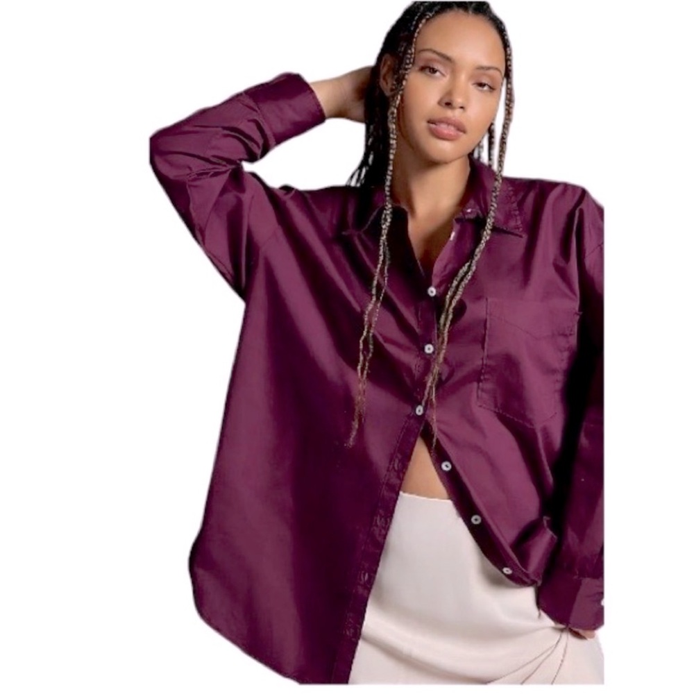 Maeve by  Anthropologie Bennett Dark Purple Button-Up Shirt